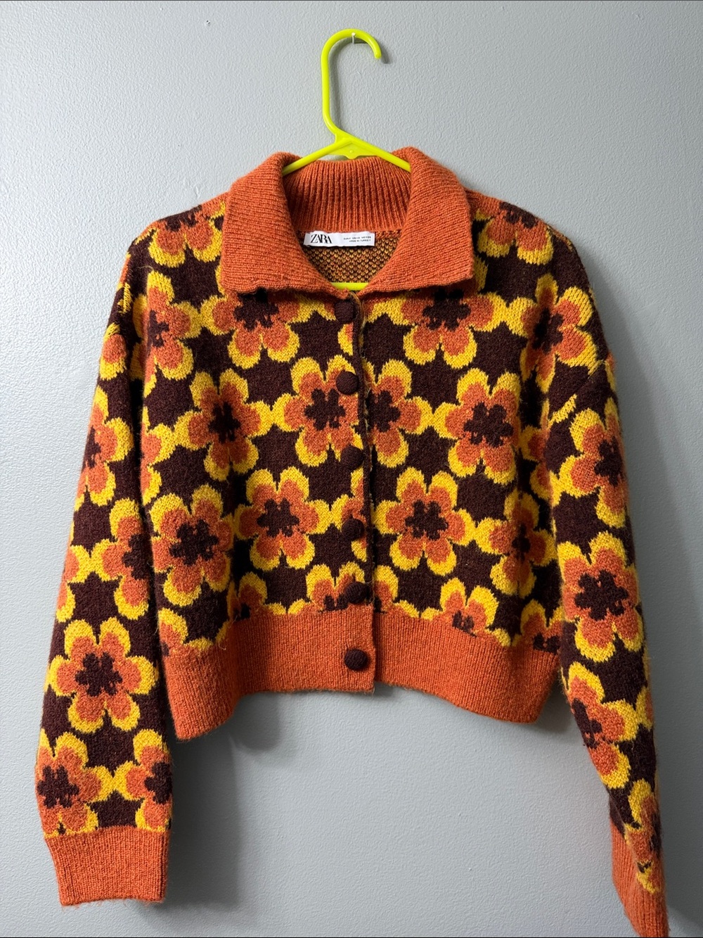 ZARA GEOMETRIC KNIT JACQUARD SWEATER Small Retro Floral Cropped Knit